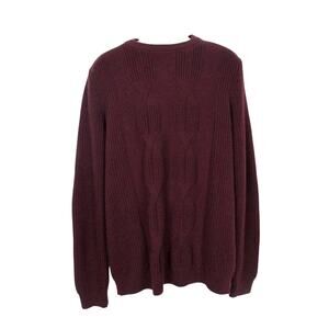 Ted Baker Mens Sweater Size 5 / XL Wool Blend Cable Knit Elbow Patches Cozy Red